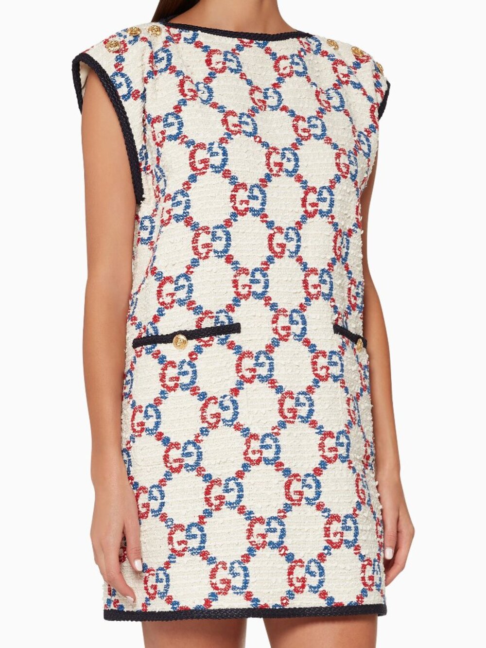 Gucci PF19 Ivory GG Sylvie Tweed Cotton Mini Shift Dress